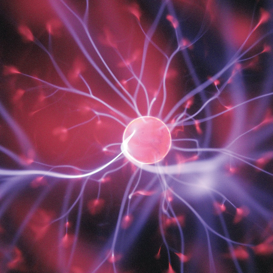 Pink and purple image of neuronal activity with a neuron in the centre, showing what happens when you sleep.