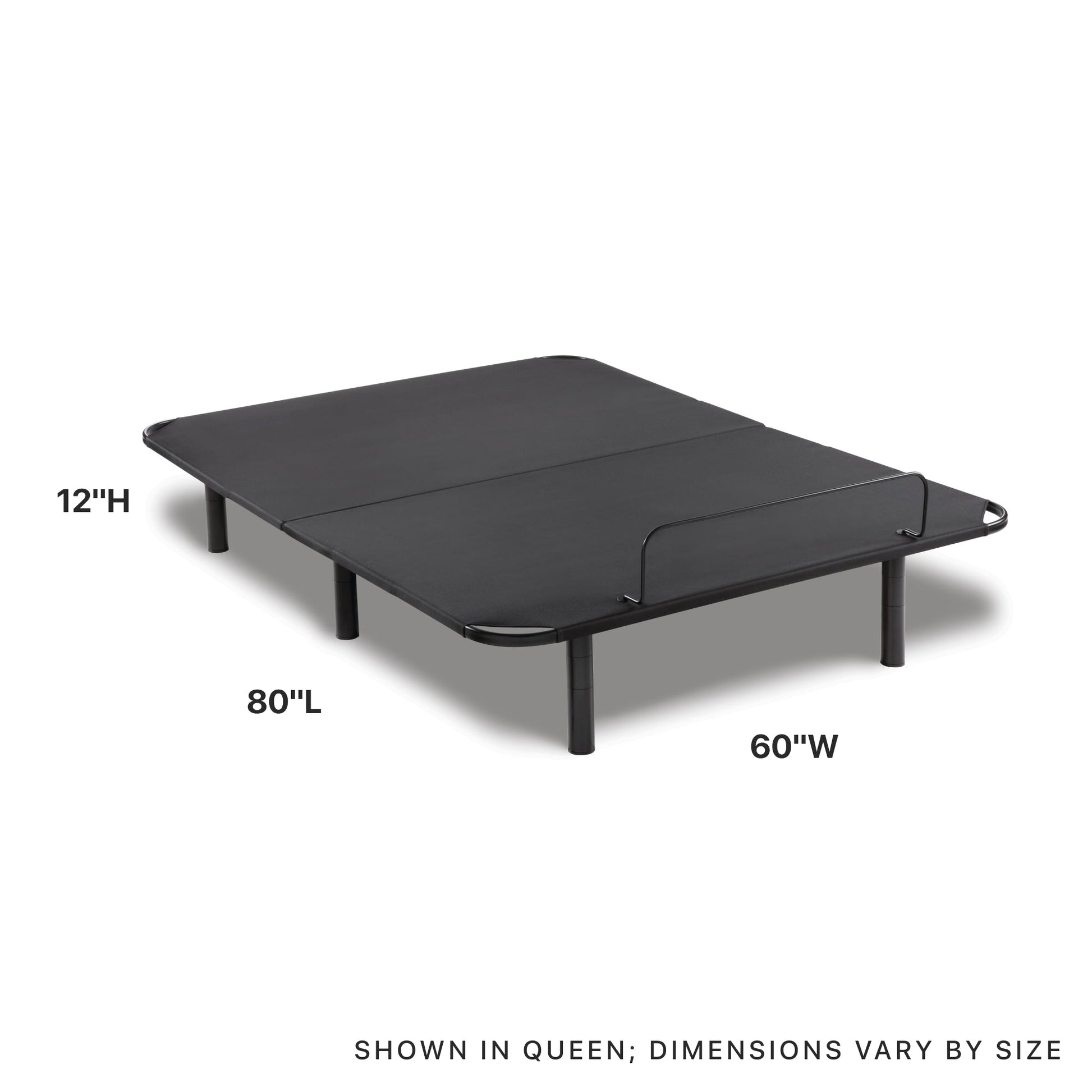 Diagram showing the measurements of the Beautyrest Motion Air adjustable base extended