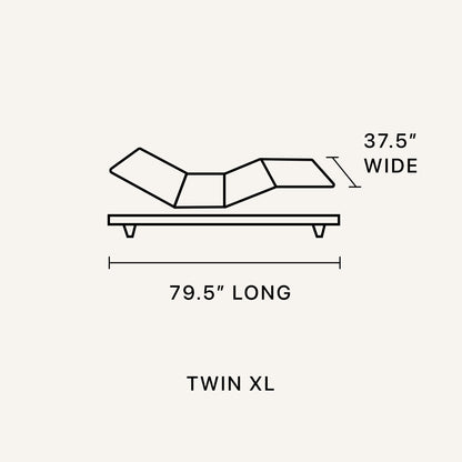 Twin XL size diagram chart of the Motion Restore Base   37.5 inches wide and 79.5 inches long || size: Twin XL