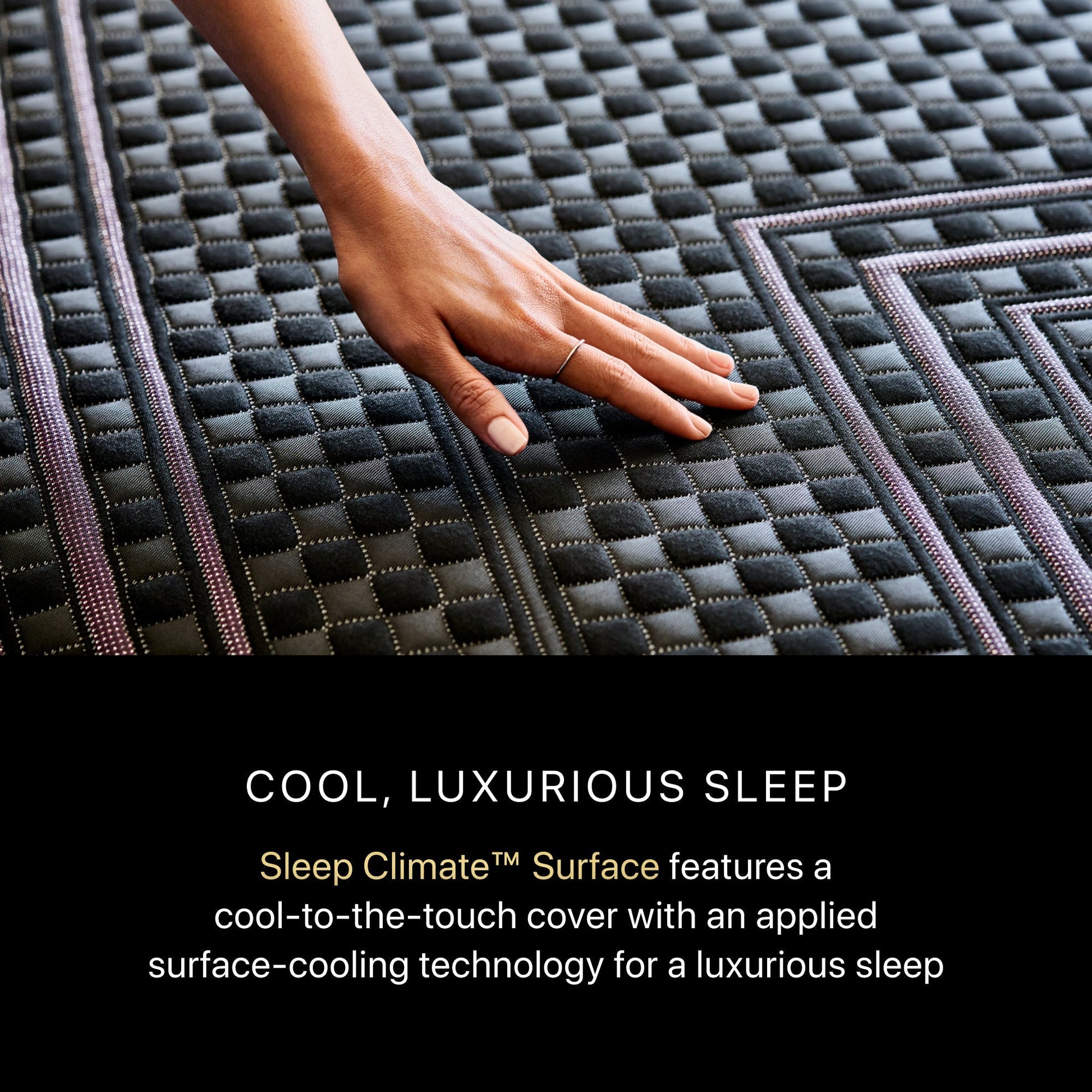 A hand rubbing on a BeautyRest Plush Hybrid mattress || series: Series Two || feel: Plush
