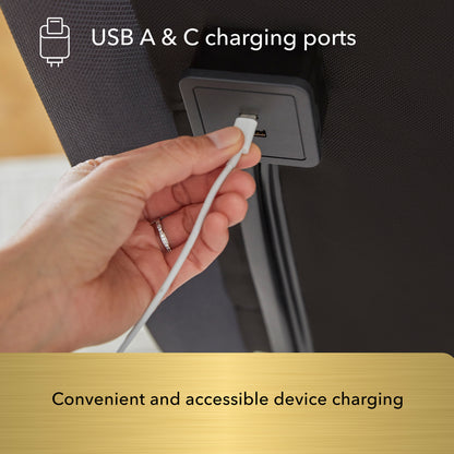 Baselogic Gold Adjustable Base showing the USB A & C charging ports || level: Gold