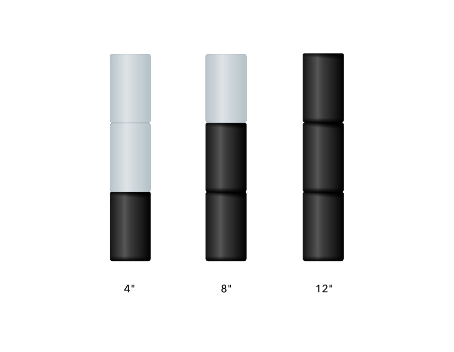 Diagram of leg heights for adjustable bases.